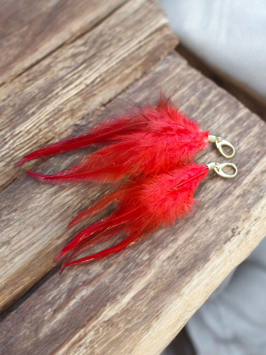 Серьги красные перья