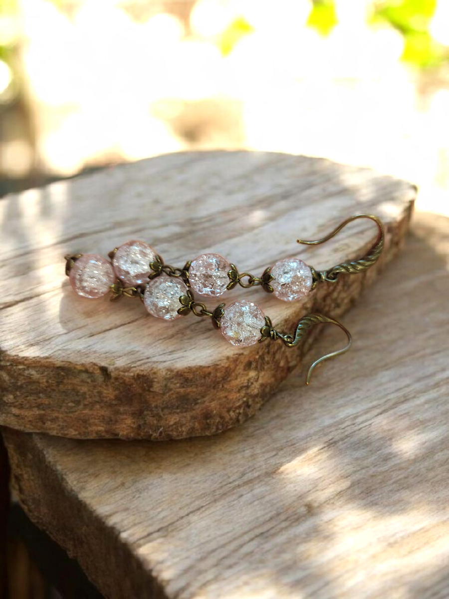 Серьги с розовыми бусинами