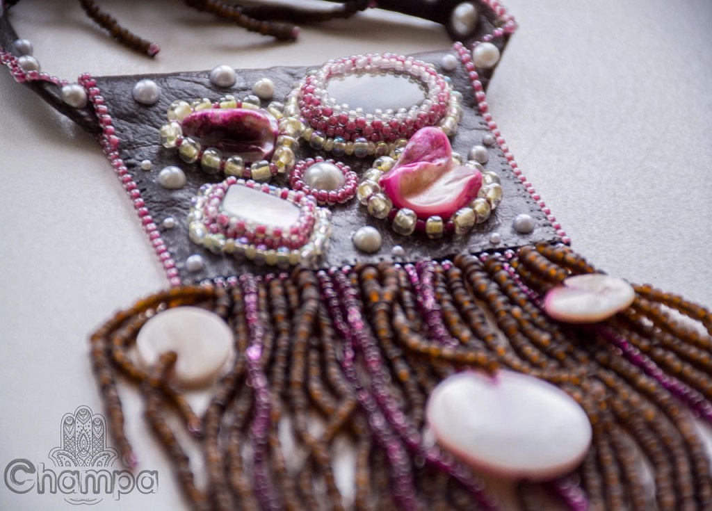 Подвеска "Бохо" Из Экокожи С Перламутром И Агатом