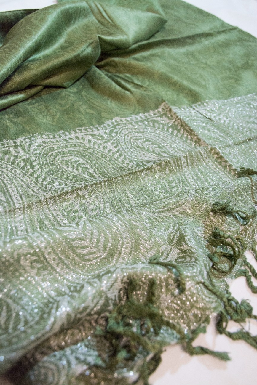 Хлопковый Зеленый Шарф С Узором